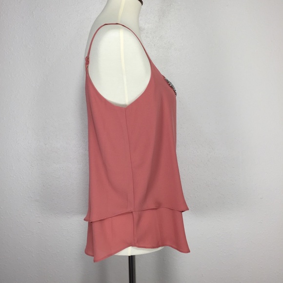 Blush Beaded Embellished Spaghetti Strap Dressy Cami Chiffon Double Layer - Picture 4 of 8